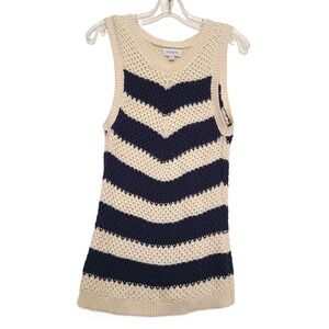 EVEREVE 100% Cotton Rugby‎ Striped Knit Vest LARGE Old Money Quiet Luxury L Navy